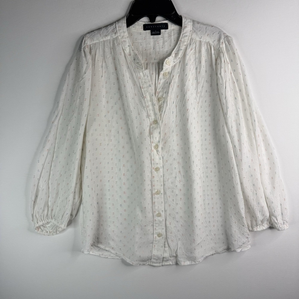 Women's Sanctuary White Blouse Pink And Blue Detail Small